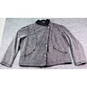 LOGO by Lori Goldstein Black Denim Limited Edition 1X Snap Jacket Sherpa Collar